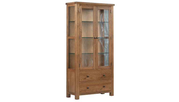 Signature Collection Dorridge Rustic Oak Display Cabinet With Glass Doors & Sides