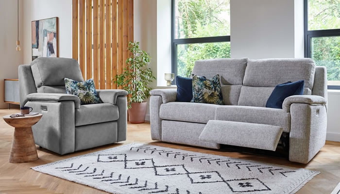 G Plan Harper Fabric Small Sofa Man Double Recliner
